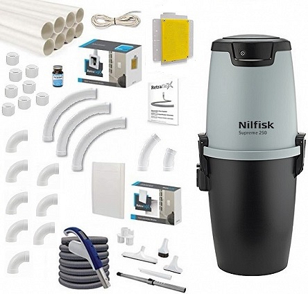 Nilfisk Supreme 250 All-in-1 z zestaw sprzątający Retraflex wąż 15m  + zestaw instalacyjny na 1 gniazdo Retraflex II