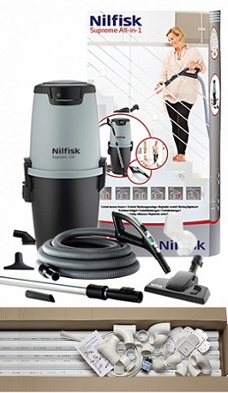 Nilfisk Supreme 150 All-in-1 z zestaw sprzątający 9m DeluXe LCD + zestaw instalacyjny na 1 gniazdo